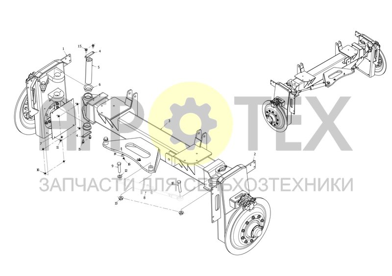 Передний мост (нерегулируемая колея) (88664514F) (№14 на схеме)